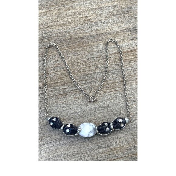 Artisan Necklace W/ Black Onyx Sugar Skulls, Swarovski Eyes & Marble Centerpiece - Picture 4 of 12